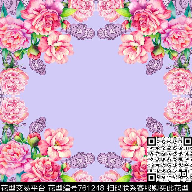 洋阳---丝巾手绘花卉佩斯利传统印花华亿平台下载（图片编号: 761248） - 瓦栏（Walan）