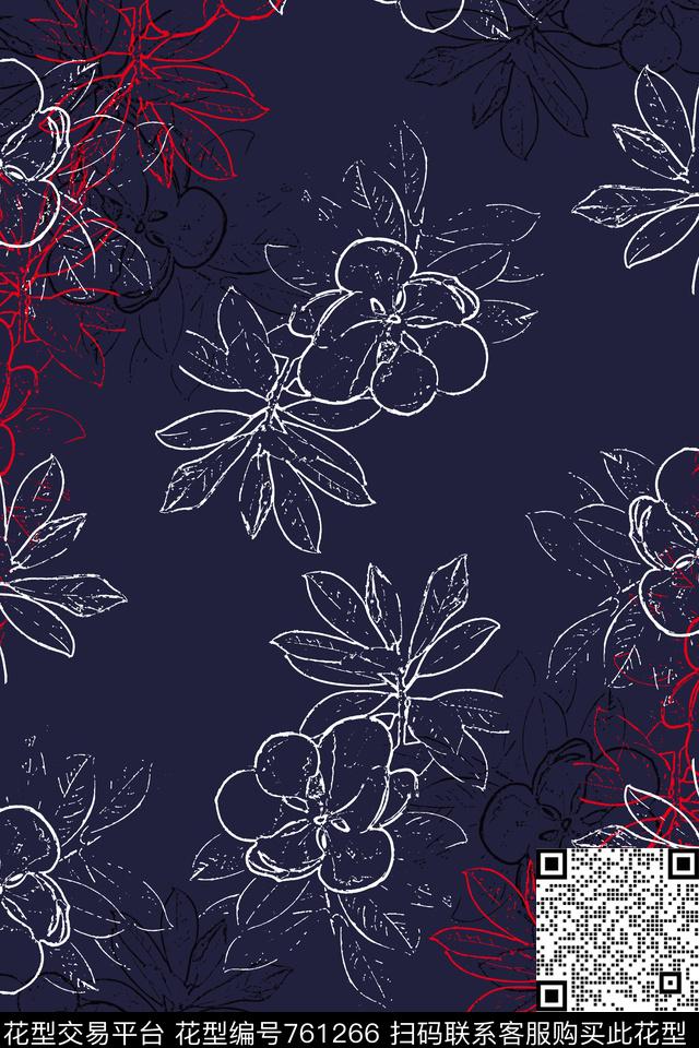 黑白红灰世界植物花卉抽象花卉传统印花华亿平台下载（图片编号: 761266） - 瓦栏（Walan）
