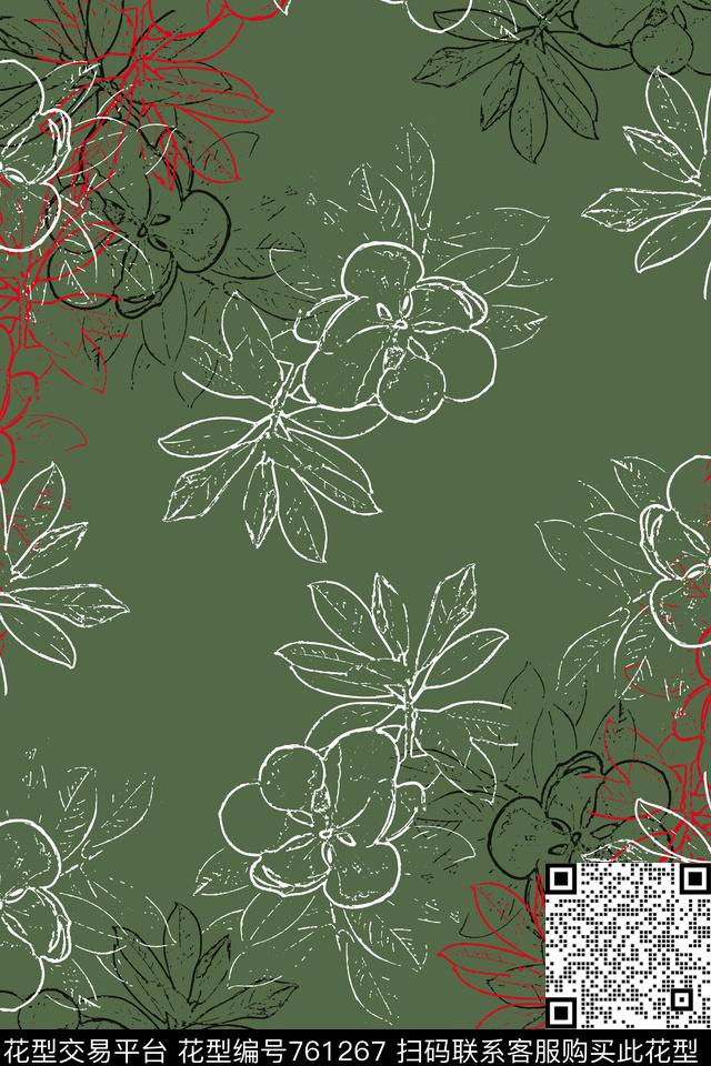黑白红灰世界植物花卉抽象花卉传统印花华亿平台下载（图片编号: 761267） - 瓦栏（Walan）