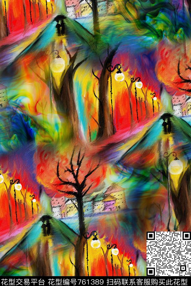 抽象几何风景数码印花华亿平台下载（图片编号: 761389） - 瓦栏（Walan）