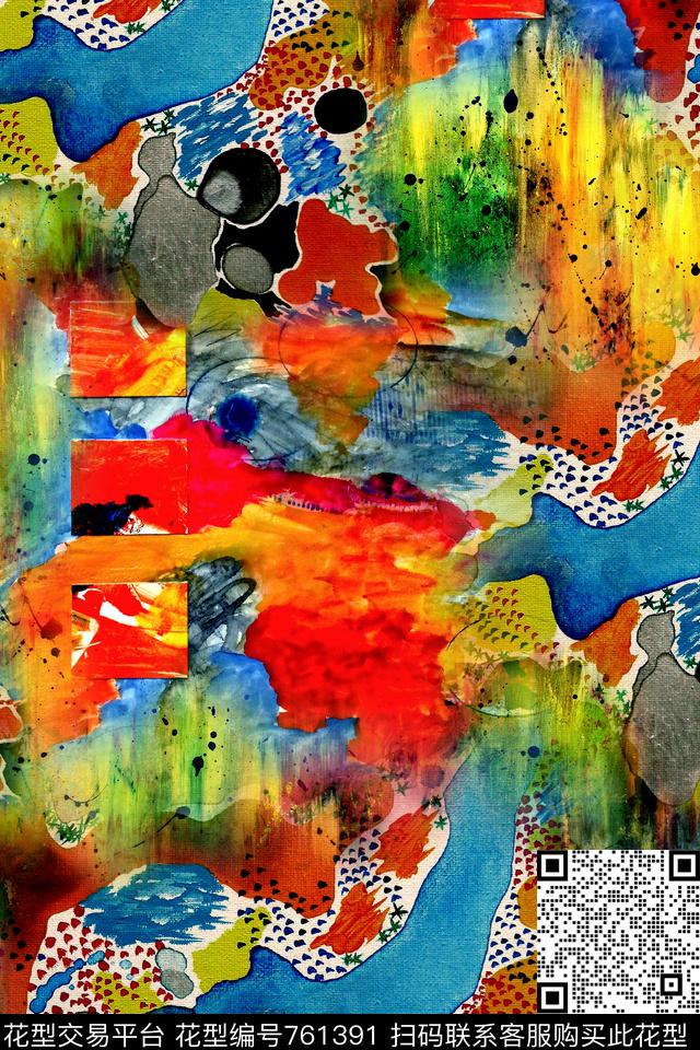 抽象几何拼接数码印花华亿平台下载（图片编号: 761391） - 瓦栏（Walan）