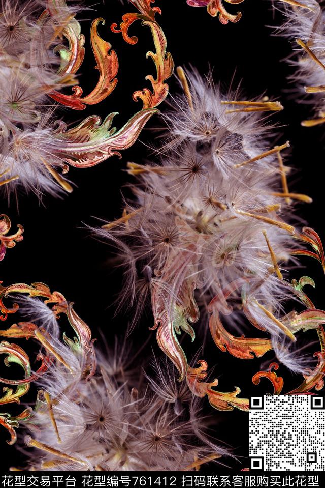 手绘花纹蒲公英数码印花华亿平台下载（图片编号: 761412） - 瓦栏（Walan）