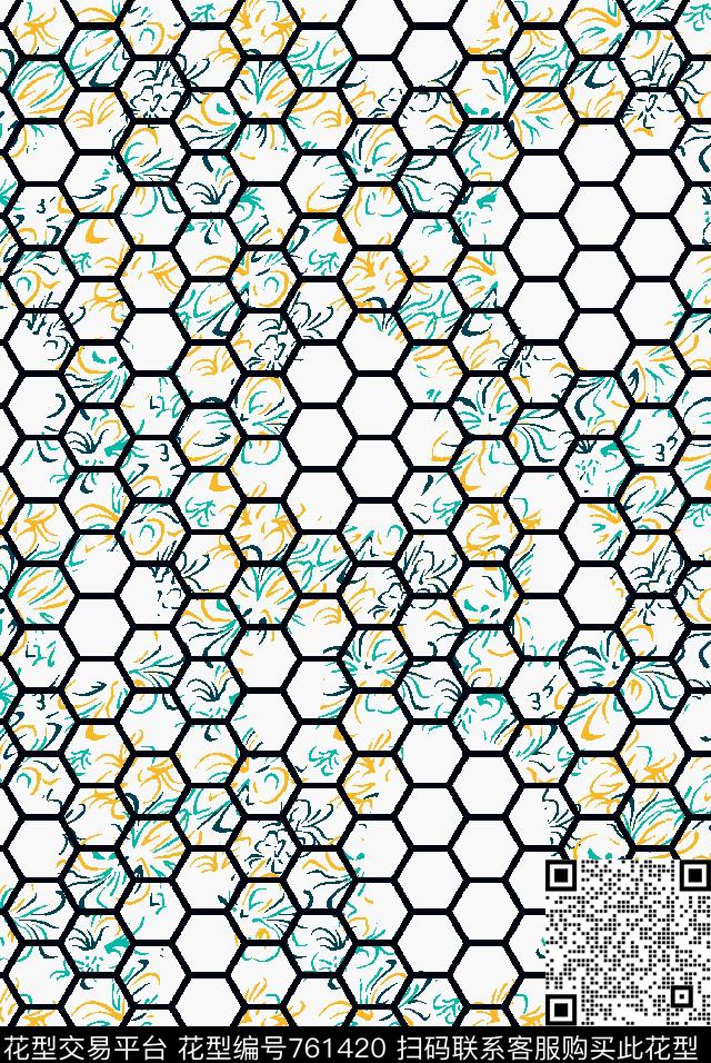 几何蜂巢小碎花传统印花华亿平台下载（图片编号: 761420） - 瓦栏（Walan）