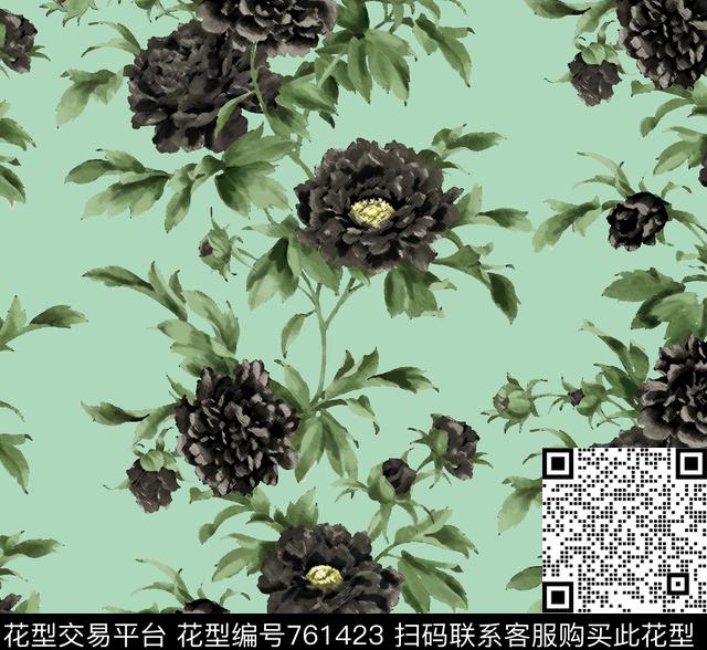 大花牡丹花卉数码印花华亿平台下载（图片编号: 761423） - 瓦栏（Walan）