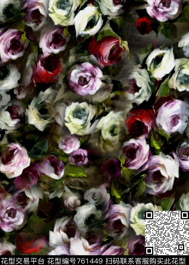 牡丹花卉手绘数码印花华亿平台下载（图片编号: 761449） - 瓦栏（Walan）