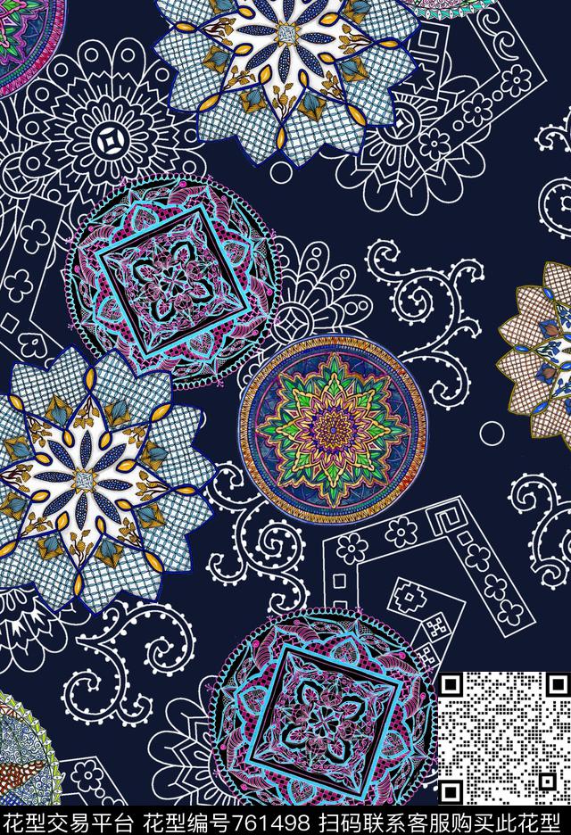 几何民族风圆形图案数码印花华亿平台下载（图片编号: 761498） - 瓦栏（Walan）