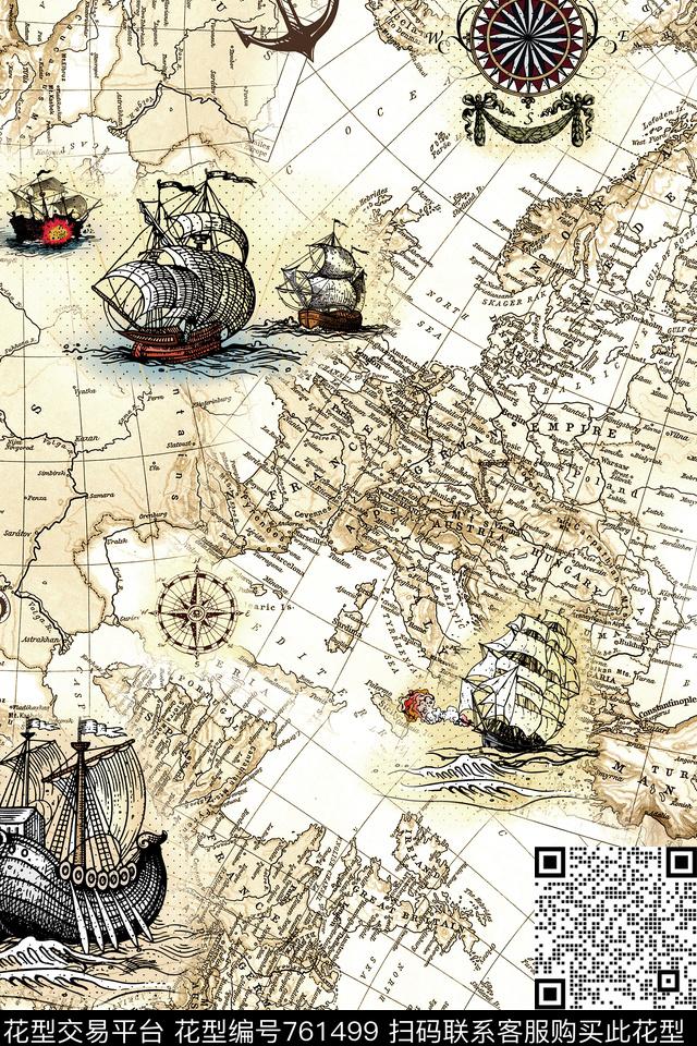 肌理地图帆船数码印花华亿平台下载（图片编号: 761499） - 瓦栏（Walan）