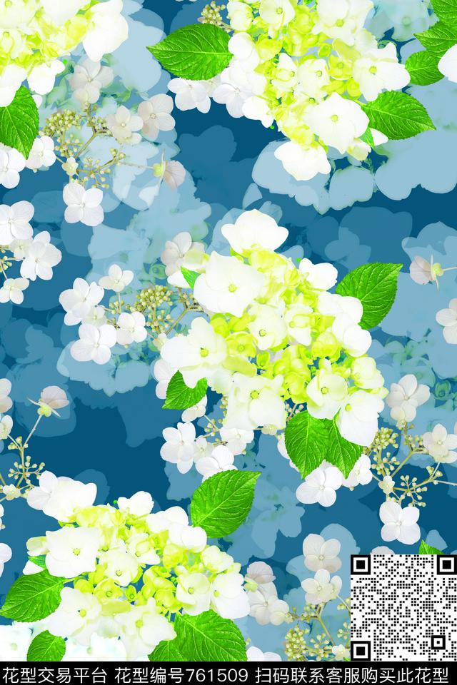 乱花大花绣球花数码印花华亿平台下载（图片编号: 761509） - 瓦栏（Walan）