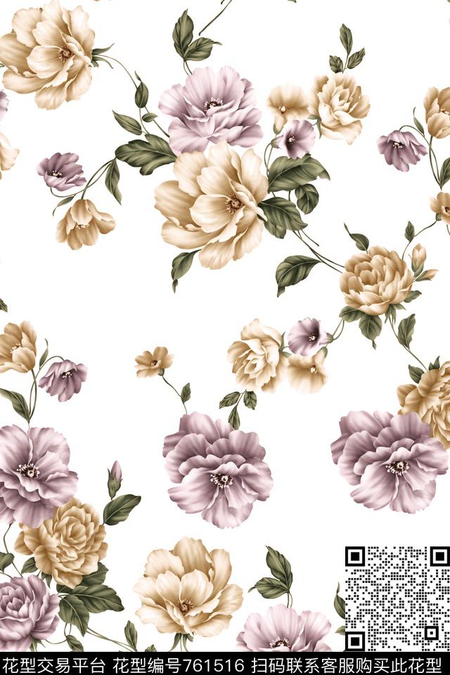 乱花花朵花卉传统印花华亿平台下载（图片编号: 761516） - 瓦栏（Walan）