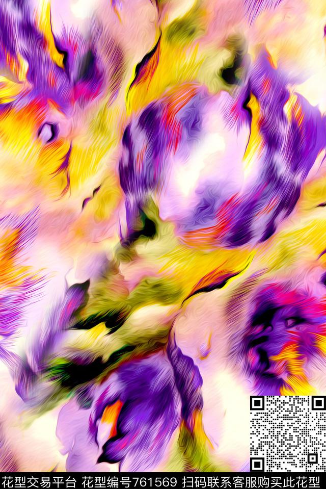 手绘抽象油彩数码印花华亿平台下载（图片编号: 761569） - 瓦栏（Walan）