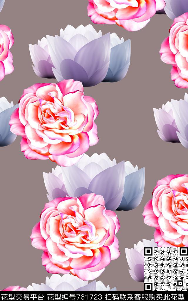 抽象手绘水彩画3D纹理花卉数码印花时尚潮流女装裙子花朵荷花印花春夏清爽雪纺真丝棉布料印花数码印花华亿平台下载（图片编号: 761723） - 瓦栏（Walan）