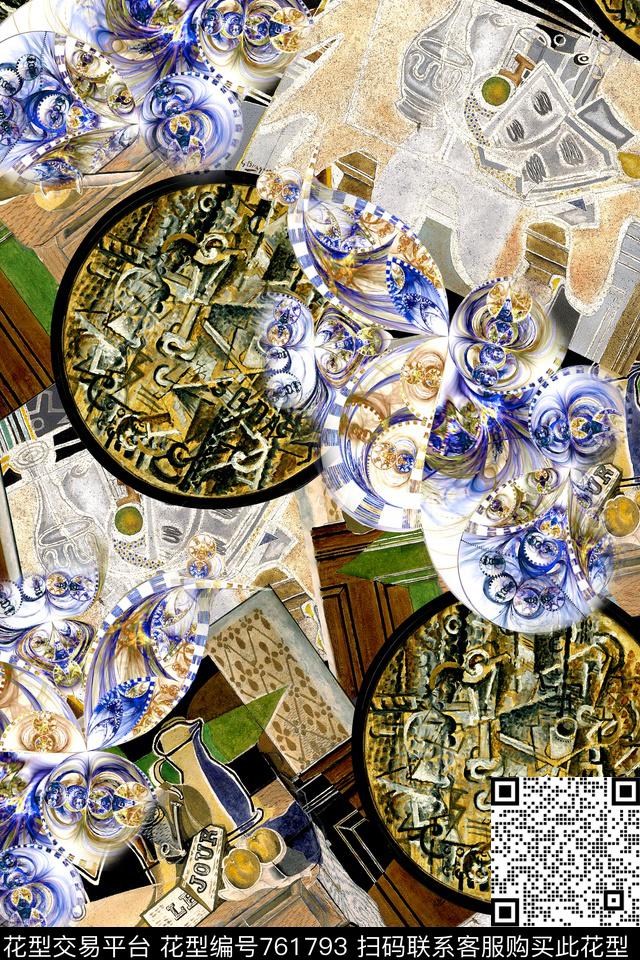 几何抽象趣味数码印花华亿平台下载（图片编号: 761793） - 瓦栏（Walan）