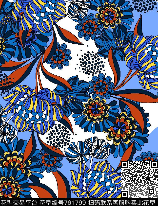 花卉花瓣乱花传统印花华亿平台下载（图片编号: 761799） - 瓦栏（Walan）