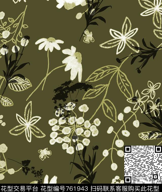 手绘花卉花枝传统印花华亿平台下载（图片编号: 761943） - 瓦栏（Walan）