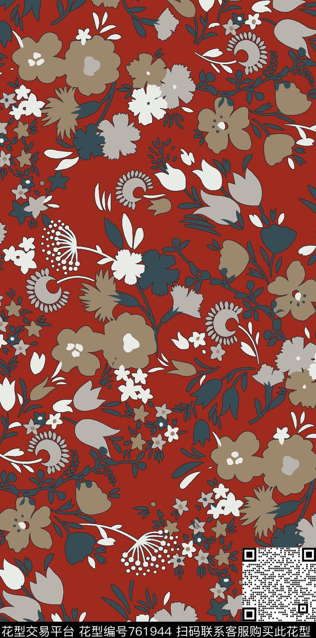 抽象花卉简笔画传统印花华亿平台下载（图片编号: 761944） - 瓦栏（Walan）