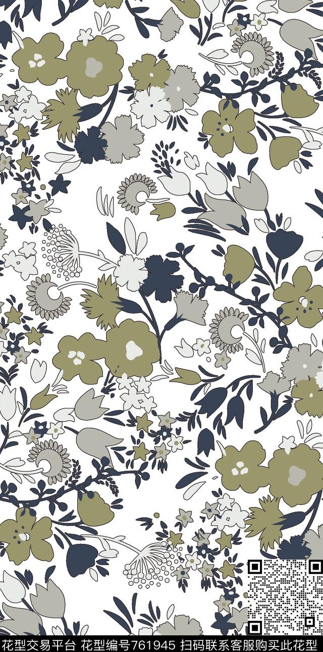 抽象花卉简笔画传统印花华亿平台下载（图片编号: 761945） - 瓦栏（Walan）