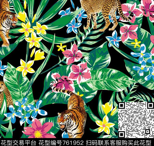 动物热带花卉泳装数码印花华亿平台下载（图片编号: 761952） - 瓦栏（Walan）