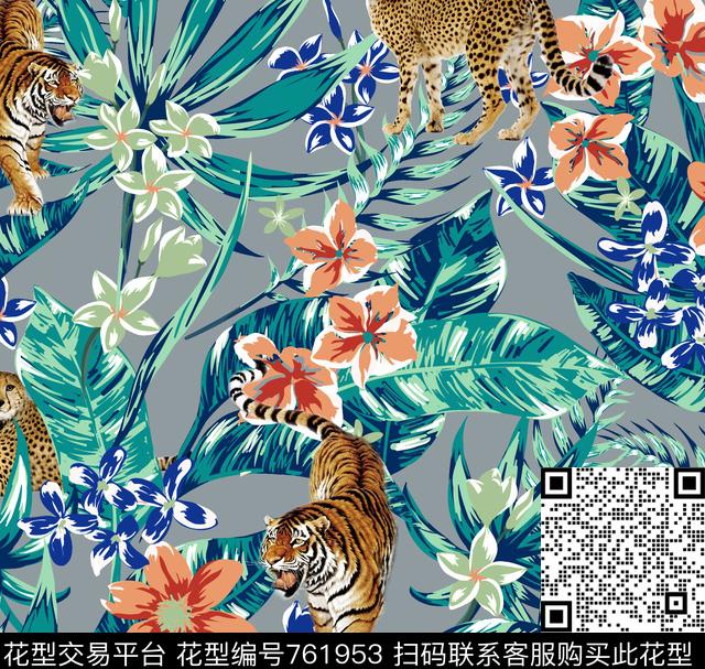 动物热带花卉泳装数码印花华亿平台下载（图片编号: 761953） - 瓦栏（Walan）