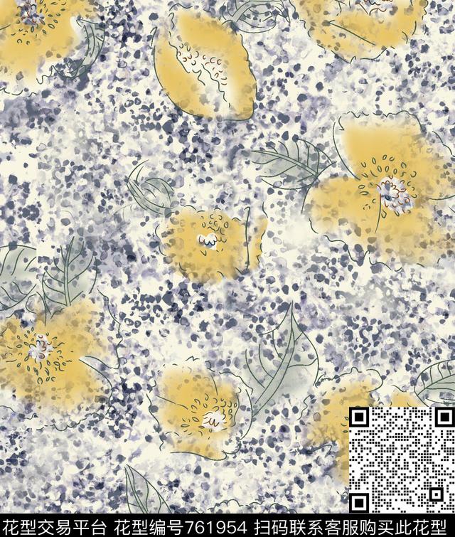朦胧水彩花卉斑点纹理数码印花华亿平台下载（图片编号: 761954） - 瓦栏（Walan）