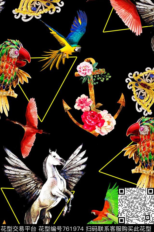 时尚珠宝饰品飞鸟数码印花华亿平台下载（图片编号: 761974） - 瓦栏（Walan）