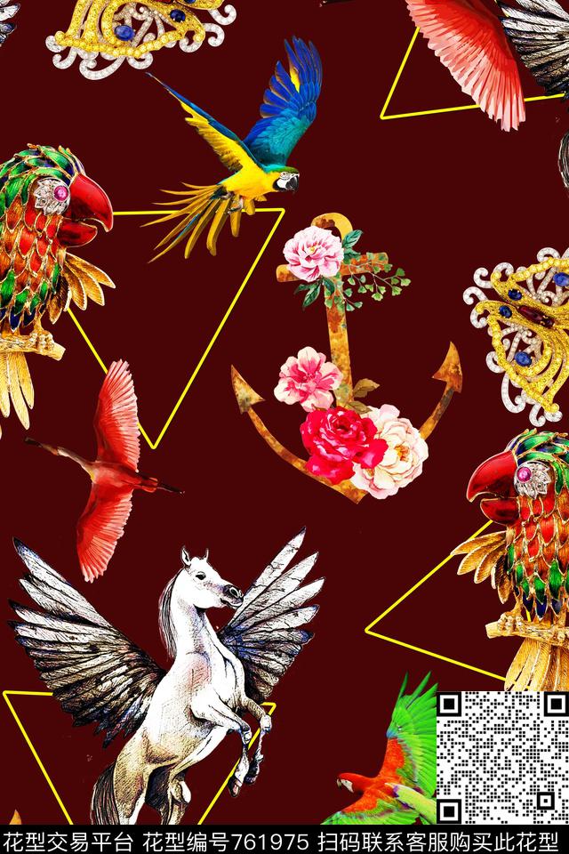 时尚珠宝饰品飞鸟数码印花华亿平台下载（图片编号: 761975） - 瓦栏（Walan）