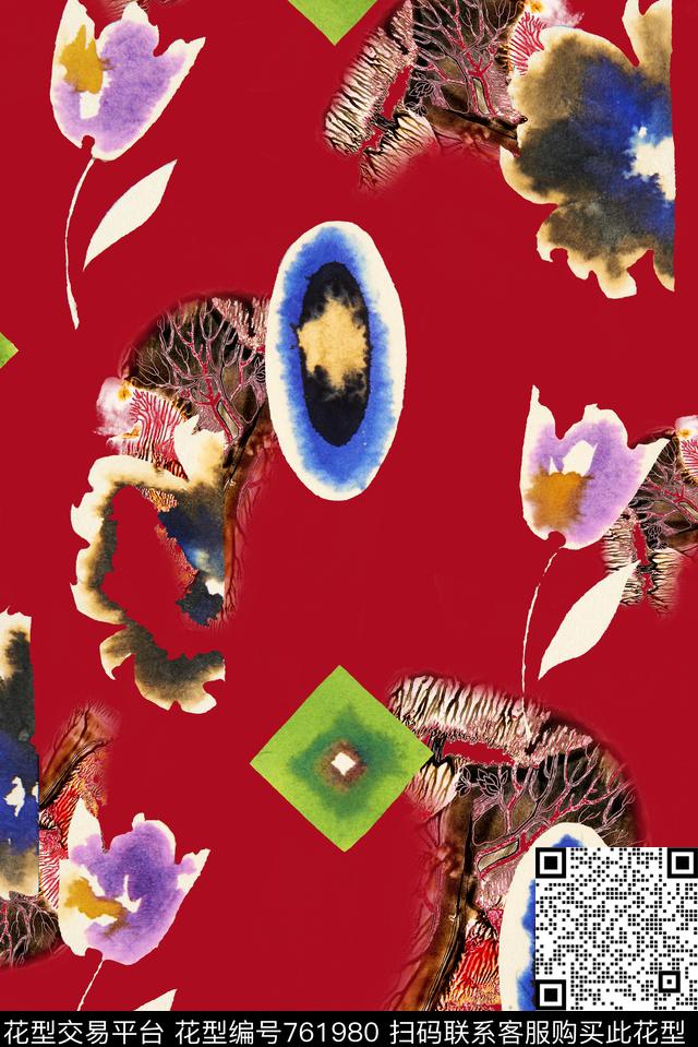 手绘树林残缺数码印花华亿平台下载（图片编号: 761980） - 瓦栏（Walan）