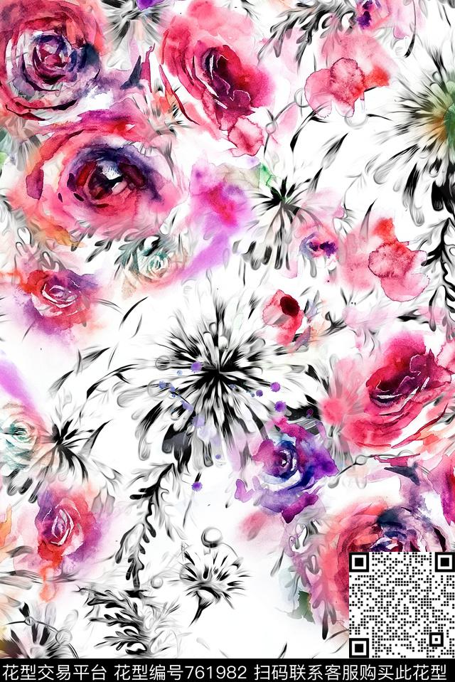 水墨抽象水彩数码印花华亿平台下载（图片编号: 761982） - 瓦栏（Walan）