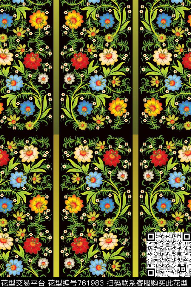 大花花朵传统印花华亿平台下载（图片编号: 761983） - 瓦栏（Walan）