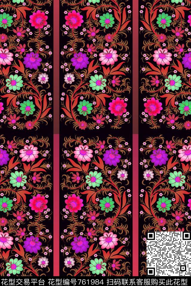 大花花朵传统印花华亿平台下载（图片编号: 761984） - 瓦栏（Walan）