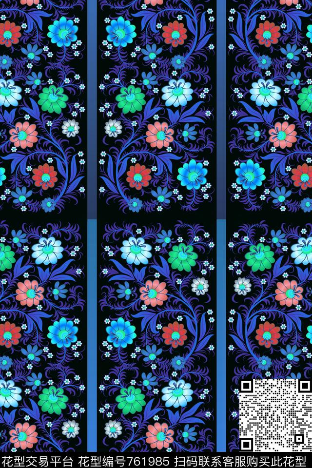 大花花朵传统印花华亿平台下载（图片编号: 761985） - 瓦栏（Walan）