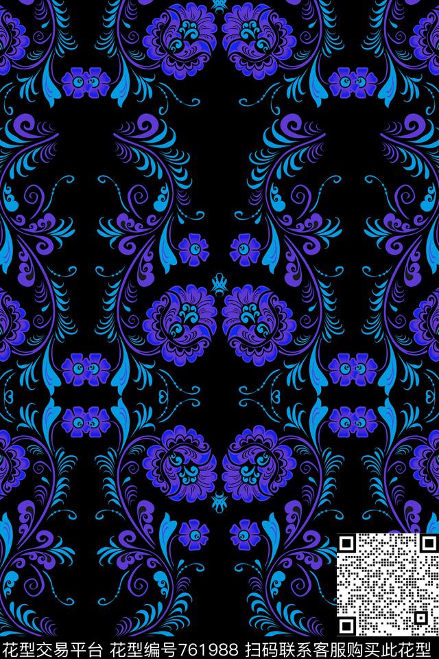 大花花朵传统印花华亿平台下载（图片编号: 761988） - 瓦栏（Walan）