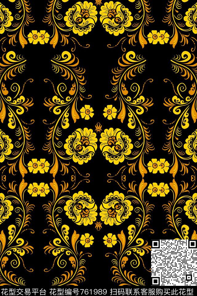 大花花朵传统印花华亿平台下载（图片编号: 761989） - 瓦栏（Walan）