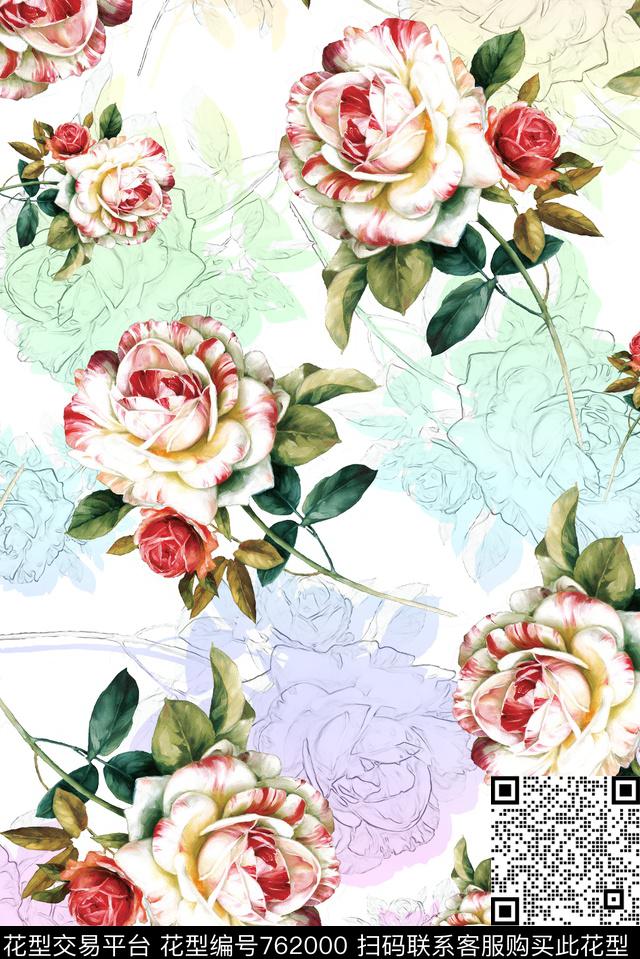 玫瑰花卉热带数码印花华亿平台下载（图片编号: 762000） - 瓦栏（Walan）