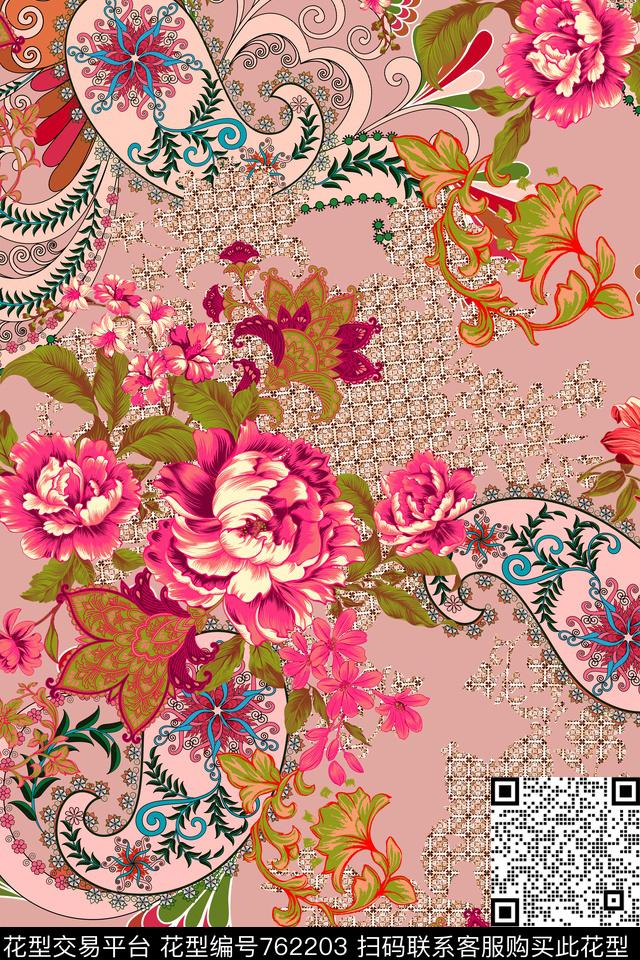民族风佩斯里花卉数码印花华亿平台下载（图片编号: 762203） - 瓦栏（Walan）