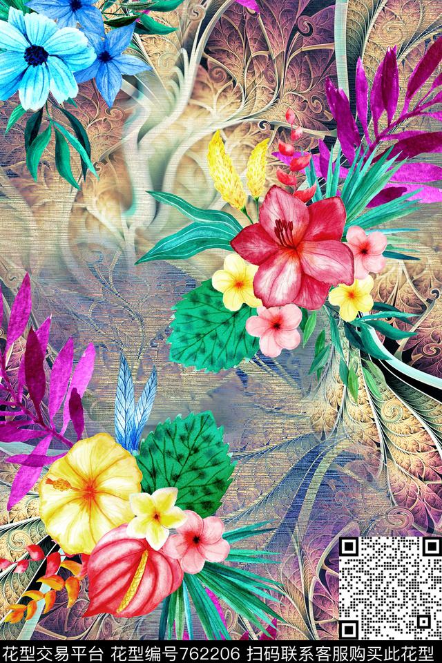 时尚手绘炫彩数码印花华亿平台下载（图片编号: 762206） - 瓦栏（Walan）