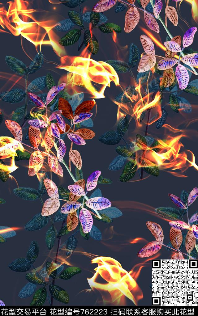 花朵叶子水印数码印花华亿平台下载（图片编号: 762223） - 瓦栏（Walan）