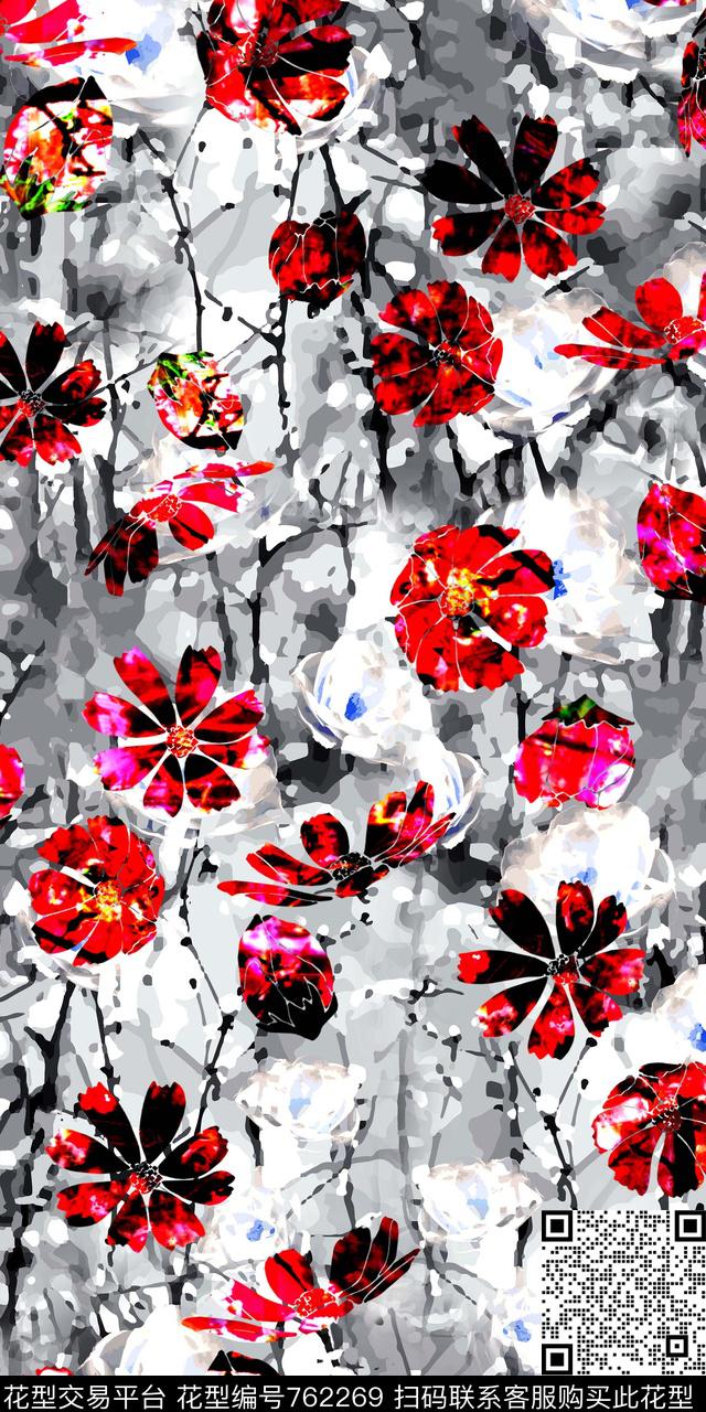 花卉手绘水彩数码印花华亿平台下载（图片编号: 762269） - 瓦栏（Walan）
