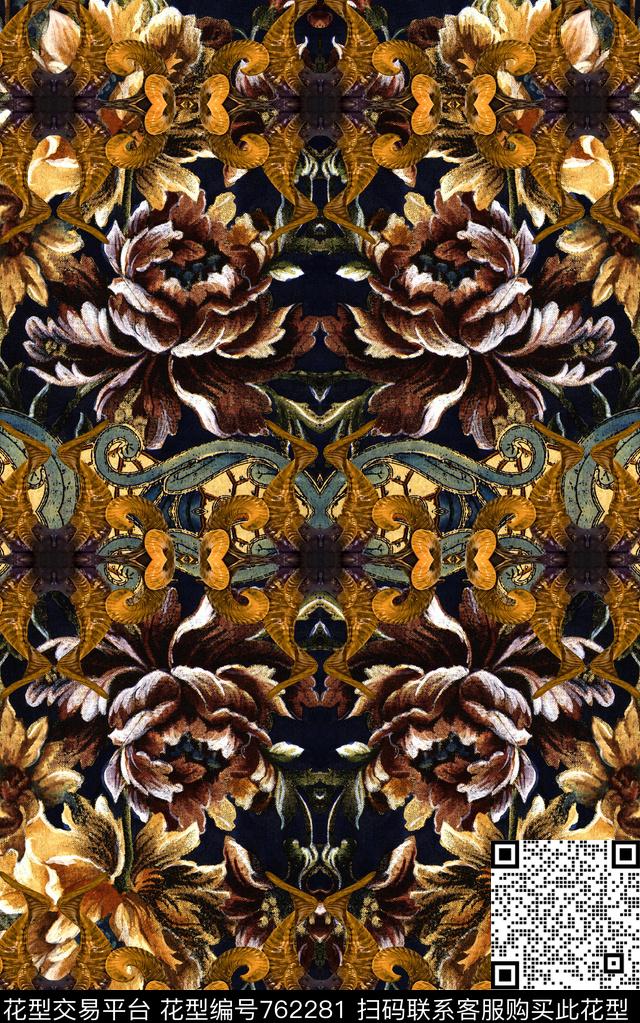 卷草纹民族风抽象数码印花华亿平台下载（图片编号: 762281） - 瓦栏（Walan）
