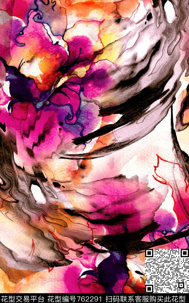 花朵水印抽象数码印花华亿平台下载（图片编号: 762291） - 瓦栏（Walan）