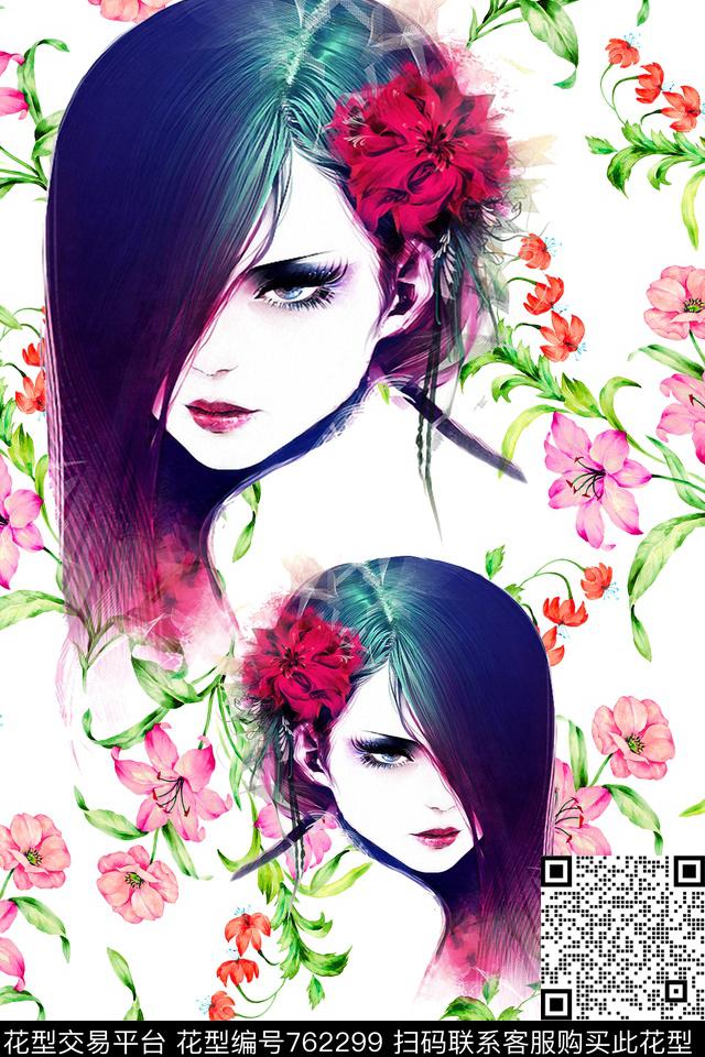 花卉人物数码印花华亿平台下载（图片编号: 762299） - 瓦栏（Walan）