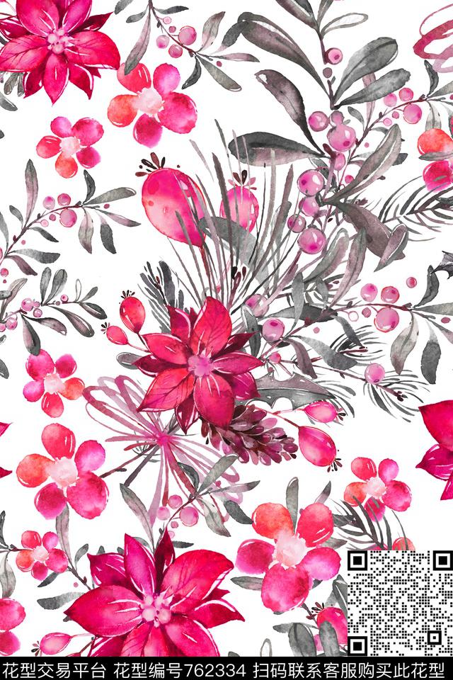 watercolorChristmasflowers数码印花华亿平台下载（图片编号: 762334） - 瓦栏（Walan）