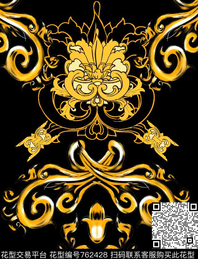 宫廷风金色定位花数码印花华亿平台下载（图片编号: 762428） - 瓦栏（Walan）