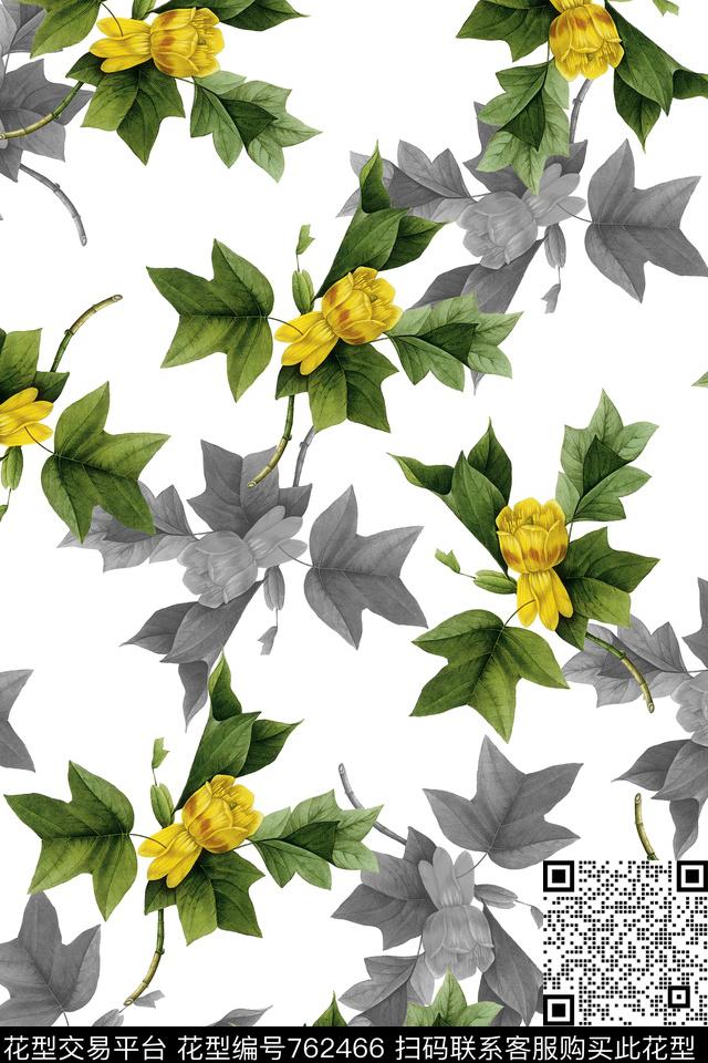 手绘花卉乱花花鸟数码印花华亿平台下载（图片编号: 762466） - 瓦栏（Walan）