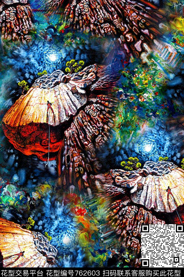 抽象炫彩油画数码印花华亿平台下载（图片编号: 762603） - 瓦栏（Walan）