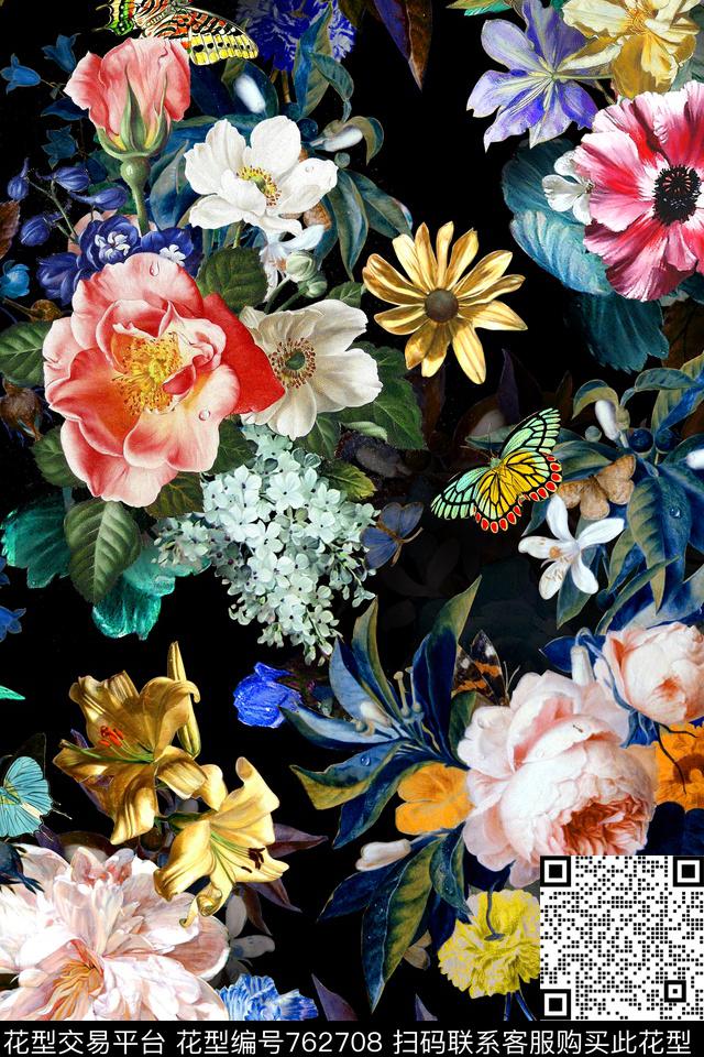 花卉油画牡丹数码印花华亿平台下载（图片编号: 762708） - 瓦栏（Walan）