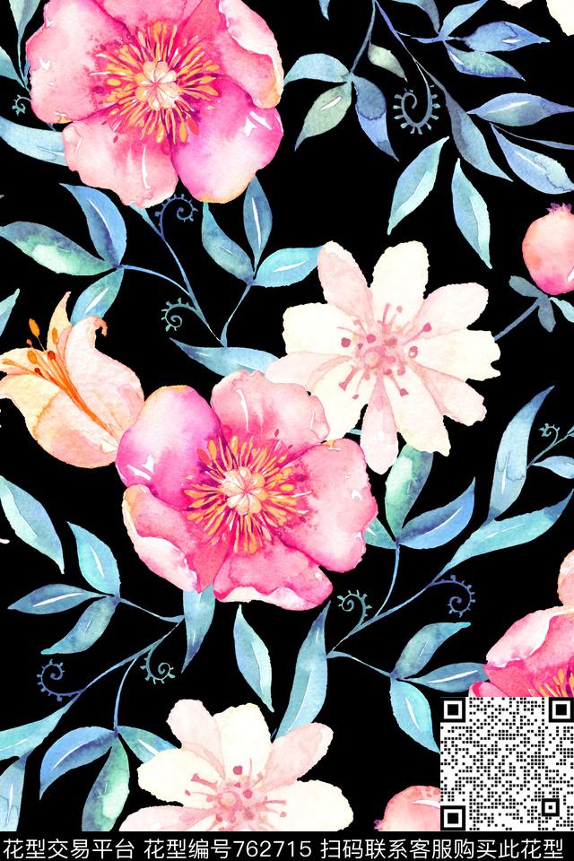 花朵花卉水彩数码印花华亿平台下载（图片编号: 762715） - 瓦栏（Walan）