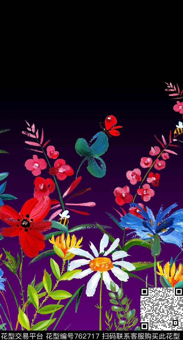 花朵花卉水彩数码印花华亿平台下载（图片编号: 762717） - 瓦栏（Walan）