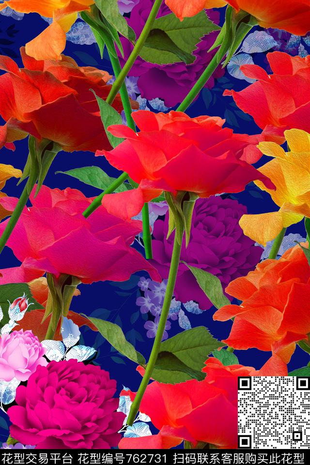 花卉花朵大花数码印花华亿平台下载（图片编号: 762731） - 瓦栏（Walan）