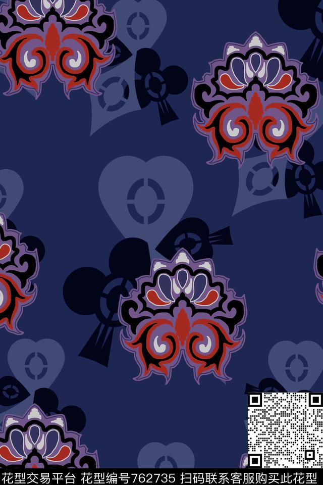 扑克牌印第安民族风数码印花华亿平台下载（图片编号: 762735） - 瓦栏（Walan）