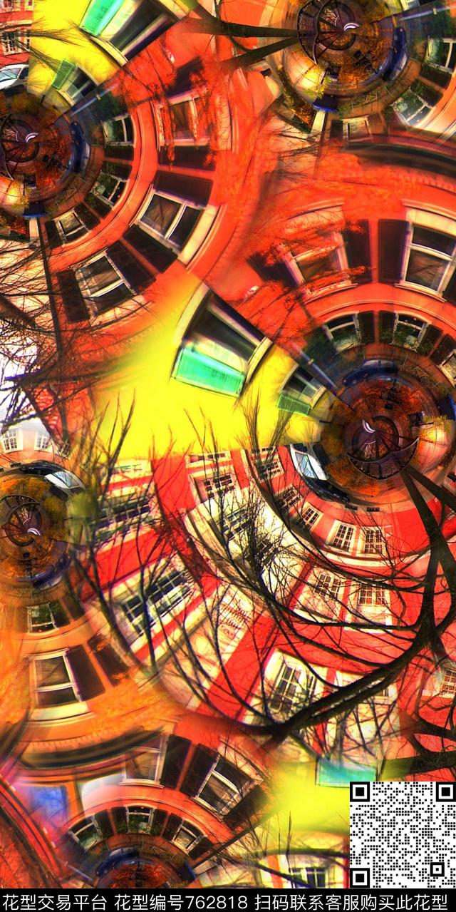 抽象底纹树枝建筑数码印花华亿平台下载（图片编号: 762818） - 瓦栏（Walan）